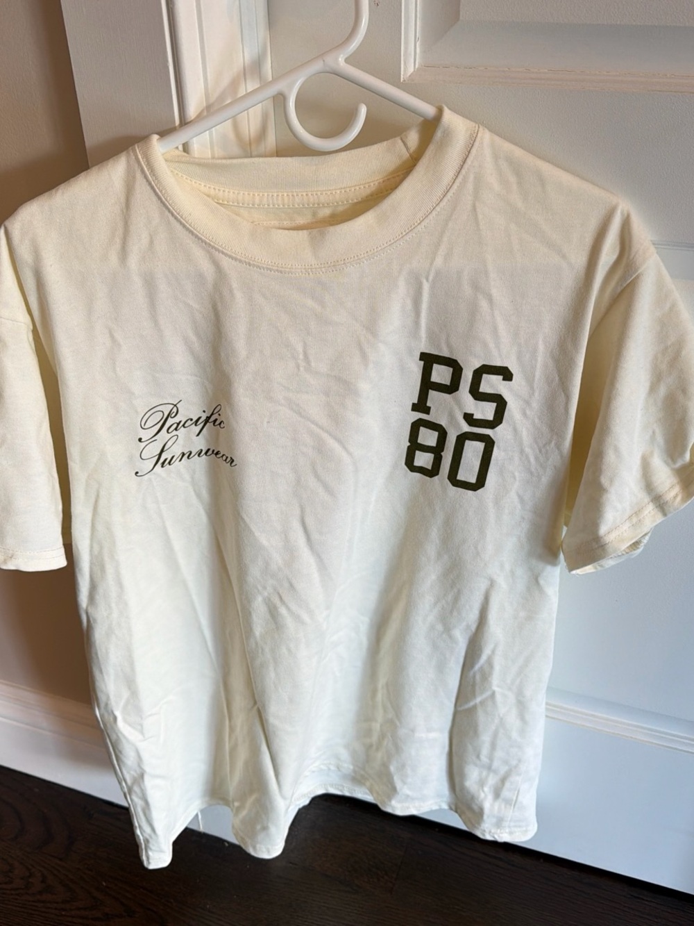 PacSun Cream Tee with Olive PS 80 Chest Print